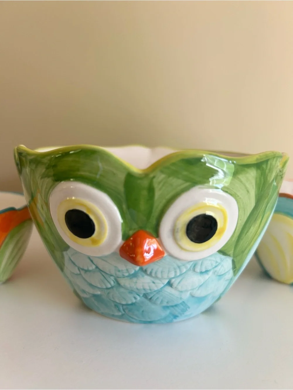 Pier 1 Owl Nesting Ceramic Measuring Cups Set of 4 Multicolor Bowls